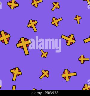 Golden religious cross seamless pattern. Purple background. Vector illustration. Stock Vector