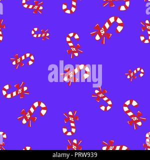 Christmas candy cane seamless pattern. Blue background. Vector illustration. Stock Vector