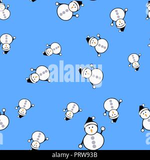 Snowmen seamless pattern. Light blue background. Vector illustration Stock Vector