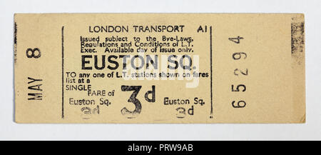 Vintage 1950s London Underground Ticket - Euston Square Station Stock Photo