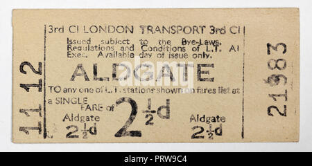 Vintage 1950s London Underground Ticket - Aldgate Station Stock Photo