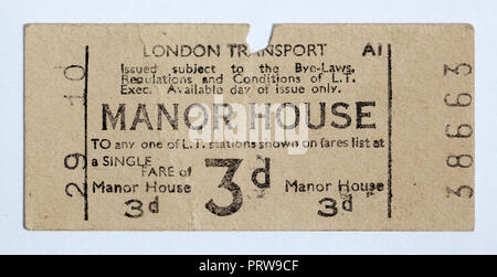 Vintage 1950s London Underground Ticket Manor House Station Stock Photo