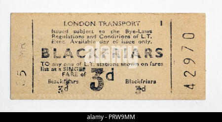 Vintage 1950s London Underground Ticket - Blackfriars Station Stock Photo
