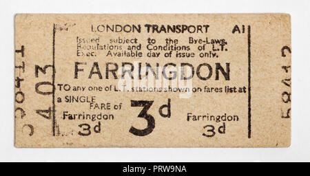 Vintage 1950s London Underground Ticket - Farringdon Station Stock Photo