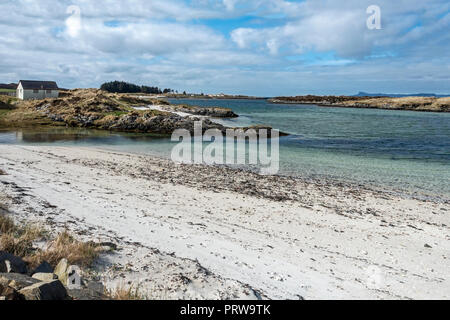 View towards Silversands Caravan and Campsite & Eigg from A830 by Traigh golf course Portnaluchaig near Morar in Highland West Highlands Scotland UK Stock Photo