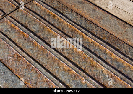Hamburg , Germany, June 26, 2018: Full Frame Close-Up of Rusty Metal Flooring at Harbor Stock Photo