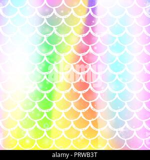 Kawaii mermaid background with princess rainbow scales pattern. Stock Vector