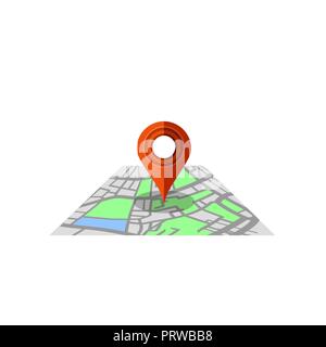 Red Marker Pointer with Road Map. GPS Navigator Location Icon. Stock Vector