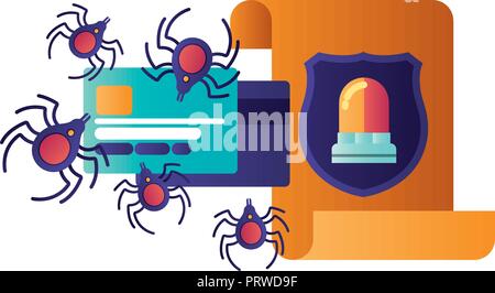 open letter with spider and siren isolated icons Stock Vector