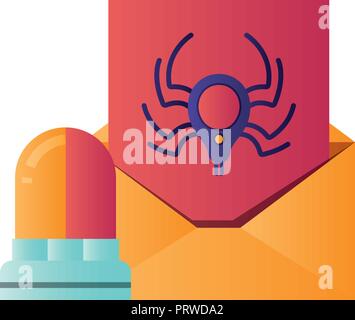 open letter with spider and siren isolated icons Stock Vector