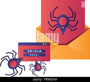 open letter with spider and window isolated icons Stock Vector