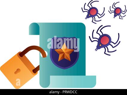 open letter with shield and spider isolated icons Stock Vector
