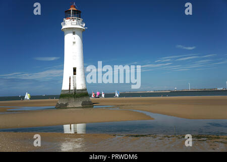 New Brighton Lighthouse, in the River Mersey, off the coast of the Wirral. Stock Photo