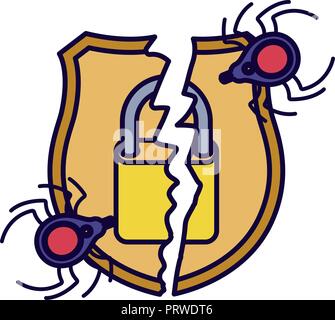broken shield with padlock isolated icons Stock Vector