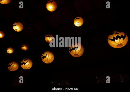 glowing halloween pumpkin lantern Stock Photo