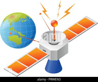 satellite and earth posotioning. Vector Illustration Isolated on White Background Stock Vector