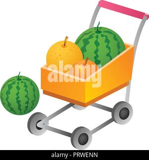 shopping cart with fress fruit. isometric symbol Vector Illustration design Stock Vector