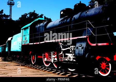 Locomotive outside the Transnistrian Railway Station in Bender called Bender-1, Moldova Stock Photo