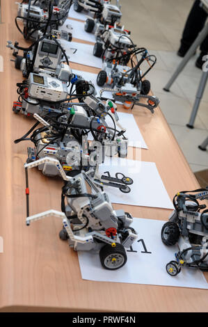 Tyumen, Russia - February 16. 2017: Open championship of professional skill among youth. World skills Russia Tyumen - 2017. Robots made of Lego blocks Stock Photo