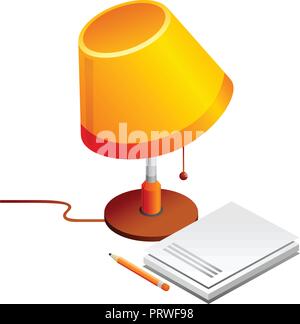lamp and book pencil. Vector Illustration Isolated on White Background Stock Vector