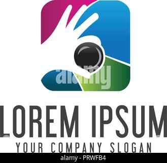 photography hand lens logo. Media logo design concept template Stock Vector