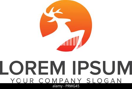 deer on sun logo design concept template Stock Vector
