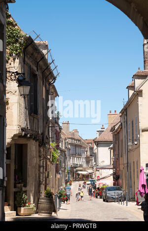 People walking in Avallon old town centre, Yonne, Burgundy, France, Europe Stock Photo