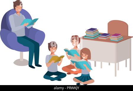 teacher reading in the classroom with students Stock Vector