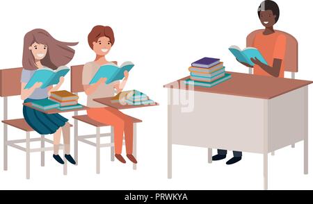 teacher reading in the classroom with students Stock Vector