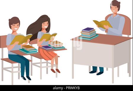 teacher reading in the classroom with students Stock Vector