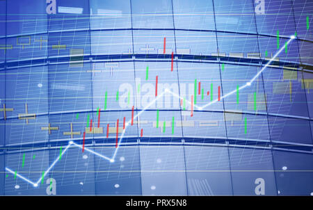 Stock index growth shown the graph and chart in Commercial buildings background Stock Photo