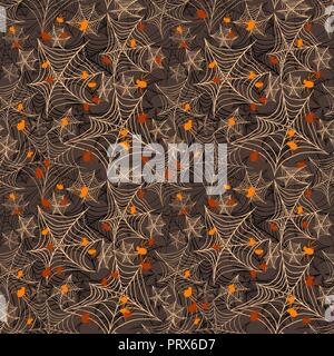 Halloween Surface Seamless Pattern with Spiders and Web. Ready for print in fabric textile cobweb gossamer design Stock Vector