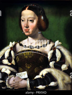 Queen Eleanor of France 1530 painter Joos van Cleve 1487-1541 Dutch the Netherlands ( Eleanor of Austria (1498 – 1558),  called Eleanor of Castile,  Archduchess of Austria and Infanta of Castile from the House of Habsburg, and subsequently became Queen consort of Portugal (1518–1521) and of France (1530–1547).
