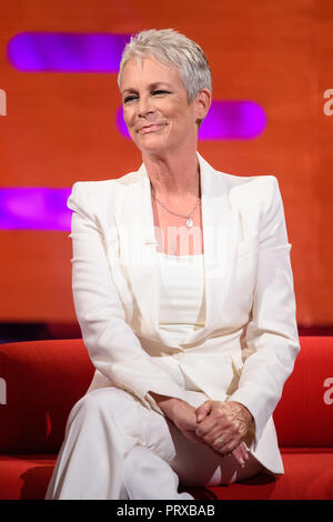 Jamie Lee Curtis during the filming of the Graham Norton Show at BBC Studioworks 6 Television Centre, Wood Lane, London, to be aired on BBC One on Friday evening. Stock Photo