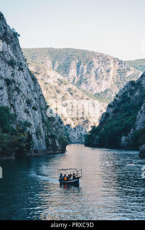 Boat on Matka Canyon, Skopje, Republic of Macedonia, September 2018 Stock Photo