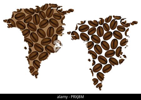 Greenland -  map of coffee bean, Greenland (island of Kingdom of Denmark) map made of coffee beans, Stock Vector