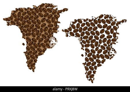 Greenland -  map of coffee bean, Greenland (island of Kingdom of Denmark) map made of coffee beans, Stock Vector