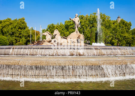 Fountain of Neptune or Fuente de Neptuno in the centre of Madrid city, Spain. Madrid is the capital of Spain. Stock Photo