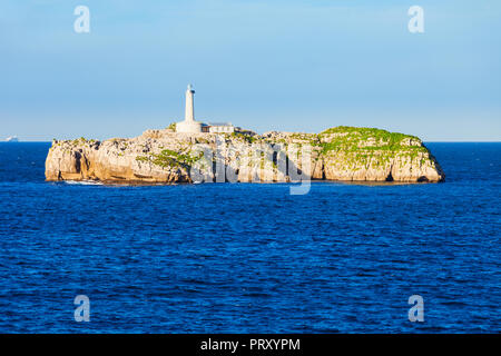 Mouro Island Lighthouse or Faro De La Isla De Mouro in Santander city, Cantabria region of Spain Stock Photo