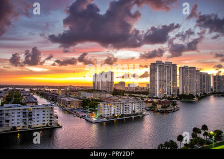 dramatic sunset in Miami Florida with some hint of warmth and magenta