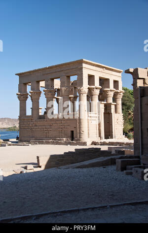 Trajan's Kiosk, a hypaethral temple at Philae, relocated by UNESCO in the 1960s to Agilkia Island, Aswan, Egypt. Stock Photo