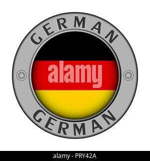 Round metal medallion with the country name Germany and a round flag in the center Stock Vector