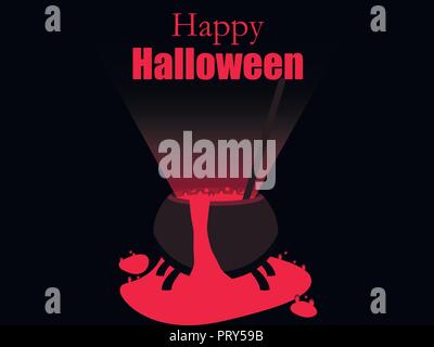 Halloween witches cauldron. The potion pours out of the cauldron. Magical boiler. Vector illustration Stock Vector