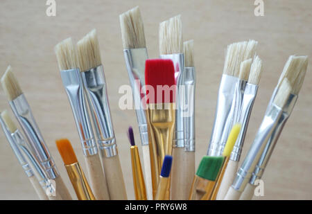 Top of brushes for paint in bunch and different color Stock Photo