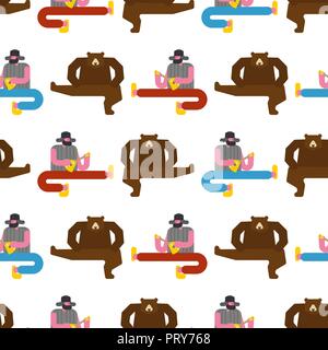 Russian man and bear dance pattern. Band music from Russia background. Traditional dance. National folk beast ornament Stock Vector
