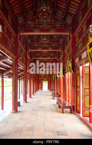 The gallery and corridoors of the UNESCO World Heritage site of Imperial Palace and Citadel in Hue, Vietnam Stock Photo