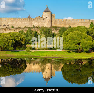 Ivangorod fortress on the border of Russia and Estonia on the bank of river Narva Stock Photo