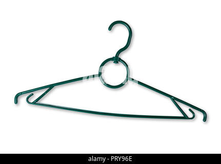 green plastic clothes hanger isolated on white background, close up Stock Photo