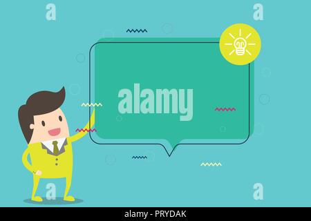 Flat design business Vector Illustration concept template copy space text for Ad website esp isolated 3d isometric. Man in Suit Standing Talking with  Stock Vector