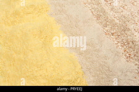 different types of flour, corn, buckwheat and whole wheat Stock Photo